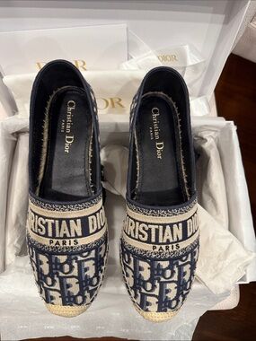 Christian Dior  Granville Deep Blue & Beige Monogram Espadrilles